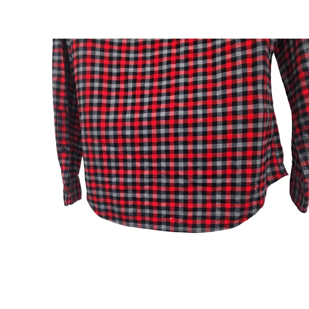 Banana Republic Mens Red Black Gray Grant Fit Luxe Flannel Button Down‎ Shirt M
